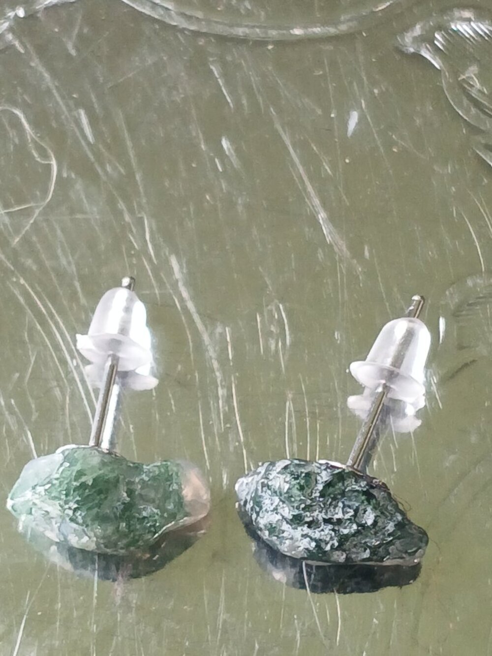 Moss Agate Crystal Chip Hypoallergenic Stud Earrings
